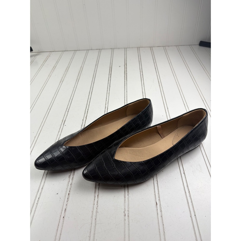 H&M Vintage Black Faux Croc Embossed Pointed Toe Ballet Flats Women's Size 6.5 - Picture 5 of 8